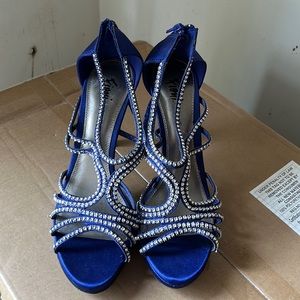 Blue and diamond strappy heels